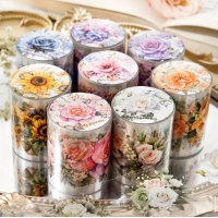  1pcs (Random colour) Floral Washi Tape - Elegant Plant & Flower Designs, Waterproof PET Adhesive for Scrapbooking, Phone Cases & Albums - Perfect Stationery Gift for Friends, Crafting, Decorative