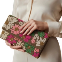  Handmade Seed Bead Floral Clutch-Crossbody Bag-Bridal Party Wear Clutch for Women.