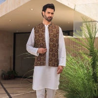  White Kurta with Mughal Motif Waistcoat