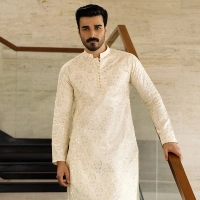  Ivory Gilded Paisley Kurta Pajama