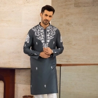  Slate Floral Embroidered Kurta Pajama