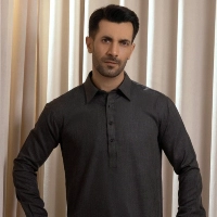  Men’s Midnight Charcoal Short Kurta & Wide-Leg Pajama