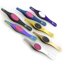  Professional Precision Slanted Eyebrow Tweezers - Stainless Steel, 10 cm with silicon grip Steel & Beauty Tools 