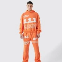  High Quality Custom Men's Tech Sportswear Suit Casual Rhinestone Pickling Hoodie and Pants