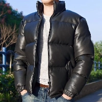  Wholesale Men's 100% Real Lambskin Leather Puffer Jacket