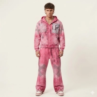  Rhinestone Cropped Hoodie and Flared Sweatpants