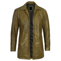  Green Color Leather Long Coat by First Dew INT