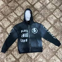  Zip up Embroidered Applique Letters Hoodie 100% Cotton