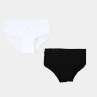 Kids Girls Underwear | Pack of 2 Girls Cotton Jersey Panties Basic Black-White