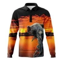  Wholesale OEM Sublimation UPF50 Sun Protection Men's Fishing Polo Shirts Polyester Quick Dry Fishing Long Sleeve Collar Shirts