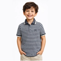  Premium Kids Striped Polo Shirt – Navy & White
