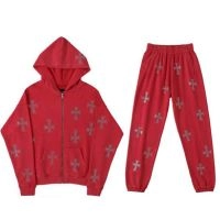  Red Cross Print Zip-Up Hoodie & Jogger Set
