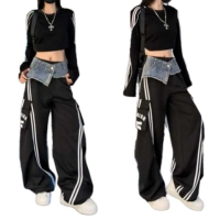  Women's Eco-Friendly Striped Denim Overalls – Mid Waist, Straight Leg, Multi-Pocket, Washed 320g (Spring/Summer/Autumn)