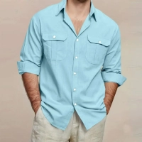  Men Polo Shirt full Sleeve Button Collar Tees Casual Soft Comfortable Daily Tops polo shirt