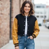  Premium Quality Custom Utility Plaid Raw Cotton Filled Windproof Women's College Varsity Letterman Baseball Bomber Jacket