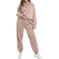  High Quality Women's Solid Stand Collar Hoodie Track Suit One Set Customizable Fleece Sweatshirt with Custom Designs