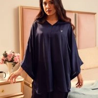  Silk Pajama Set Women Dark Blue Satin Sleepwear Luxury Night Suit Silk PJ Set Wholesale Supplier Pakistan