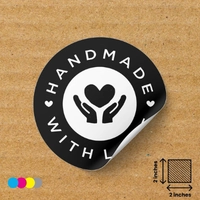  Hand Made Ecommerce Sticker 2x2 Inches Black Packaging Label Custom Branding Sticker Supplier Pakistan
