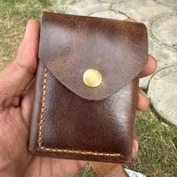 Handmade Genuine Leather Minimalist Flap Wallet - Vertical Card Holder with Snap Button