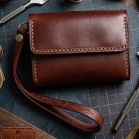 Handmade Genuine Leather Card Holder Wallet with Floral Design