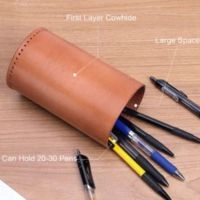  Handcrafted Full-Grain Leather Pen Holder | Minimalist Desktop Cup for Luxury Office Stationery