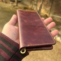  Hand Stitched Wax Pull-Up Leather Long Wallet – Professional Executive Organizer with Brass Accents