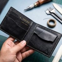 Premium handmade leather wallet with a sleek bifold design, multiple card slots, and durable stitching — perfect for everyday use.