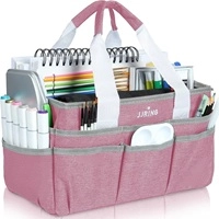  Craft Organizer Tote Bag, Art Storage Caddy with Multiple Pockets, Pink Sewing Bag for Art, Craft, Scrapbooking, School, Medical, and Office Supplies Storage