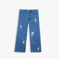  Kids Snoopy Embroidered Denim Pants | Wide-Leg Blue Jeans