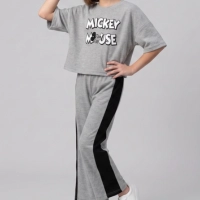  Girls' Mickey Mouse Lounge Set - Grey Side-Stripe Sweatshirt & Trousers Bulk Wholesale MOQ 50 | Onion Outfits