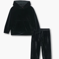  Kids Velvet Tracksuit Black - Premium Two-Piece Hoodie & Joggers Luxury Winter Set Bulk Wholesale | Onion Outfits