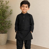  Kids Black & White Kurta Shalwar Suit | Traditional Pakistani Dress for Boys | Comfortable Cotton Kurta Pajama | Casual & Eid Wear Outfit for Children | Stylish Eastern Wear for Kids