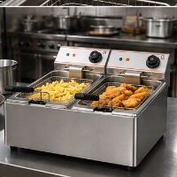  Electric Deep Fryer Double Tank 16L | 8L + 8L Commercial Fryer | Heavy Duty Stainless Steel Restaurant Frying Machine