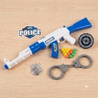  Kids Toys Police Toy Gun Set with Handcuffs & Target Balls - White & Blue