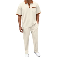  Men's Polo T Shirt and Pants Set Casual Two Piece Outfit Short Sleeve Tracksuit Polyester Clothing Set